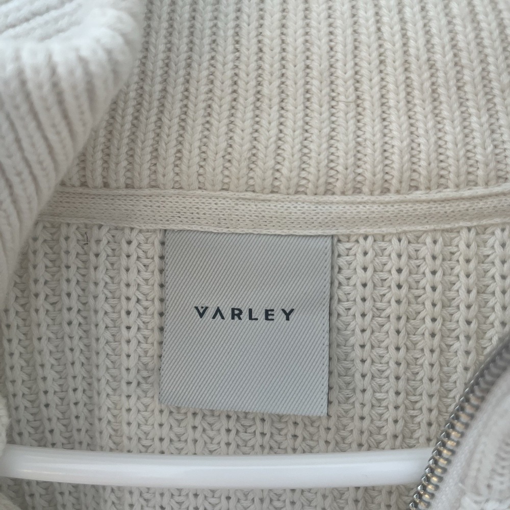 Varley Anderson Zip Through Sweater Egret White Chunky Knit Jacket Cinch Waist L - Picture 3 of 8